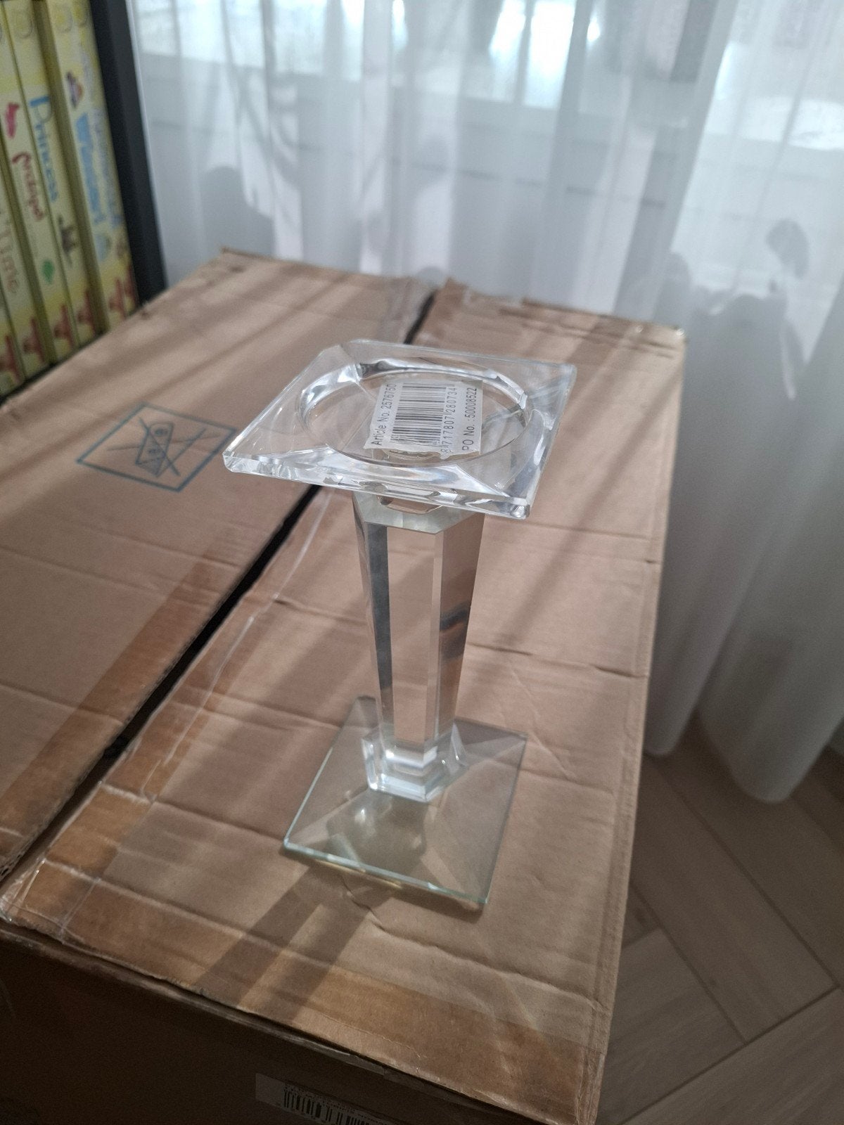 Glazen kandelaar, Ophalen, 19 cm, Gebruikt, Wit