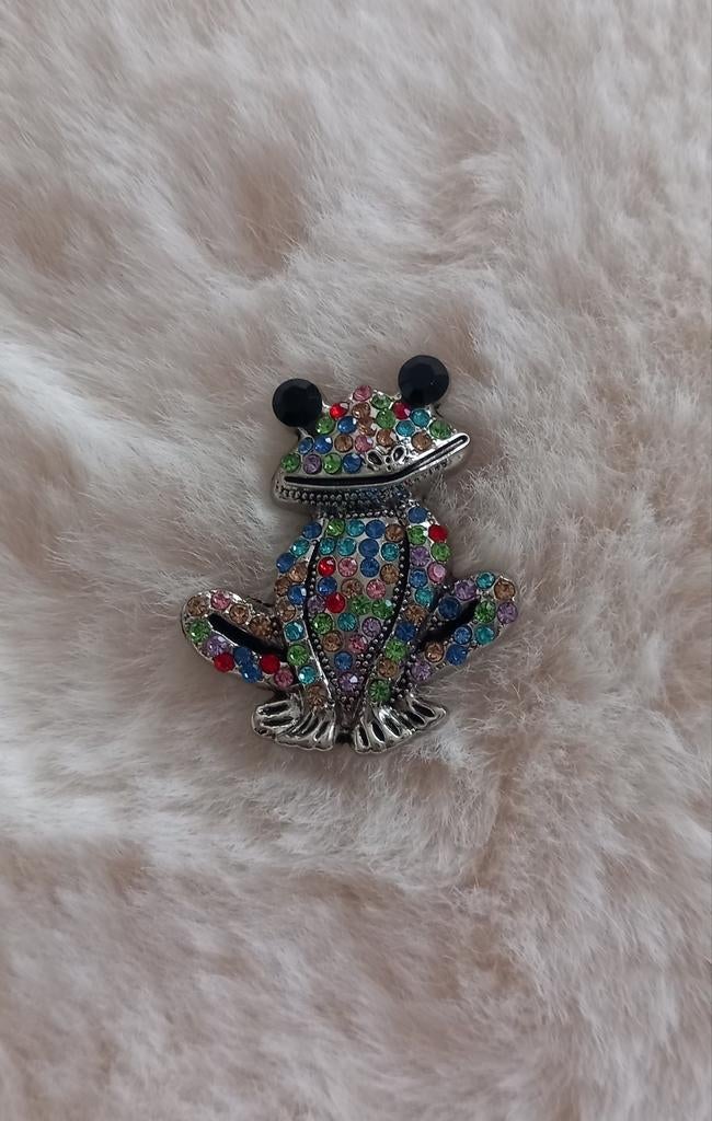 Kikker broche met kleurrijke strass steentjes, Overige materialen, 4 tot 7 cm, Overige kleuren, Nieuw