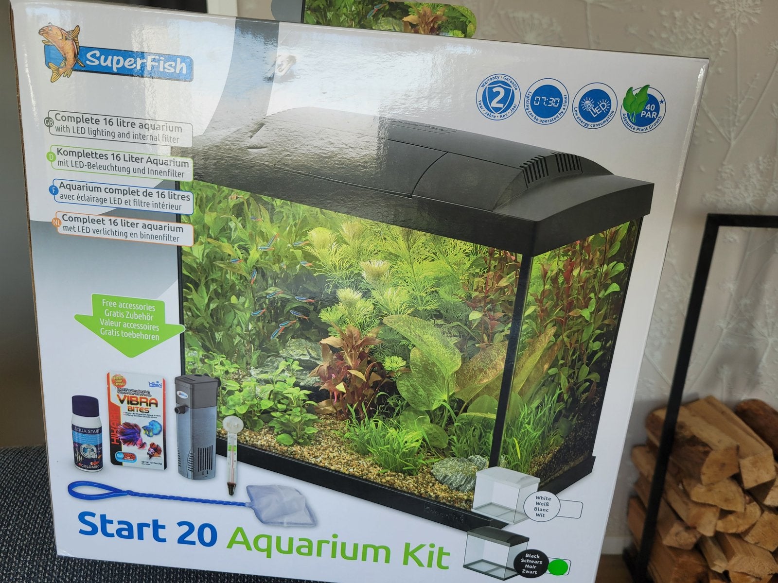 Aquarium Superfish 20 zwart heel goed, Dieren en Toebehoren, Vissen | Aquaria en Toebehoren, Ophalen, Zo goed als nieuw, Leeg aquarium