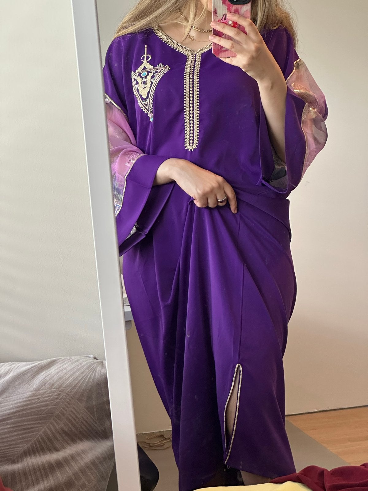 Prachtige paarse Marokkaanse kaftan, maat M/L, Maat 38/40 (M), Paars, Nieuw, Ophalen of Verzenden
