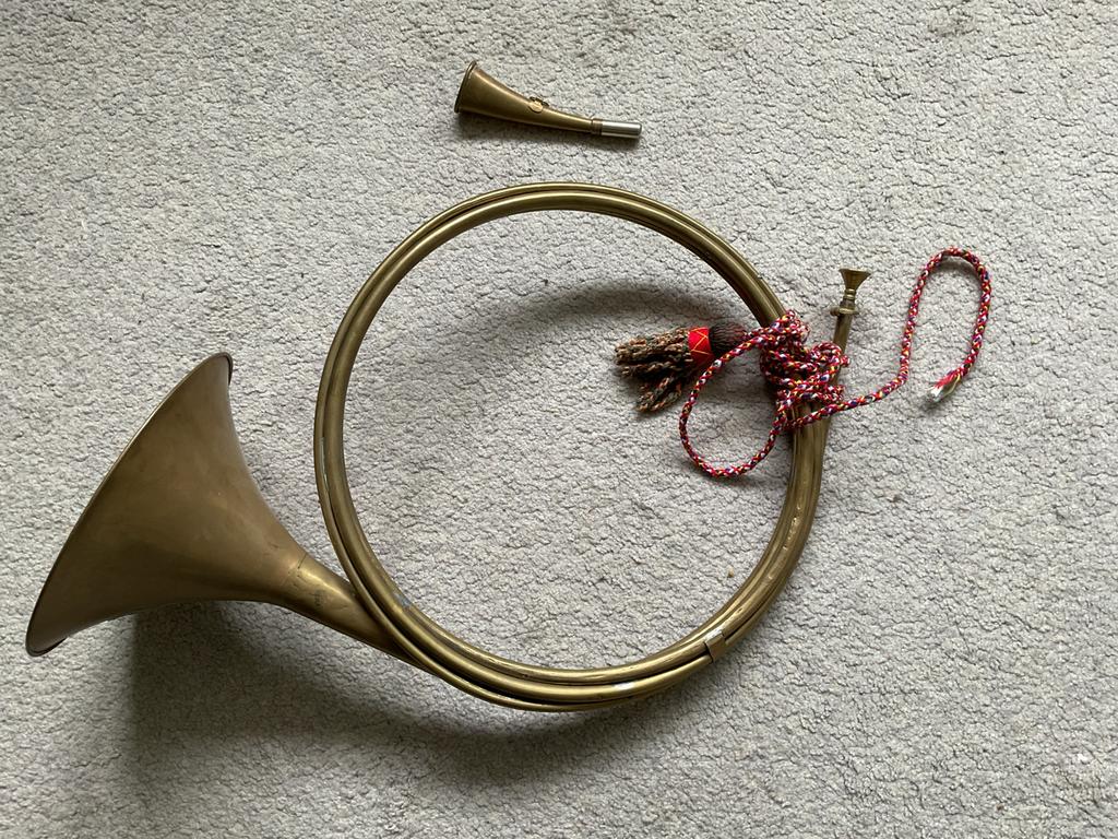 Vintage Jachthoorn met jachtopzienderfluit, Muziek en Instrumenten, Blaasinstrumenten | Hoorns, Ophalen of Verzenden, Gebruikt