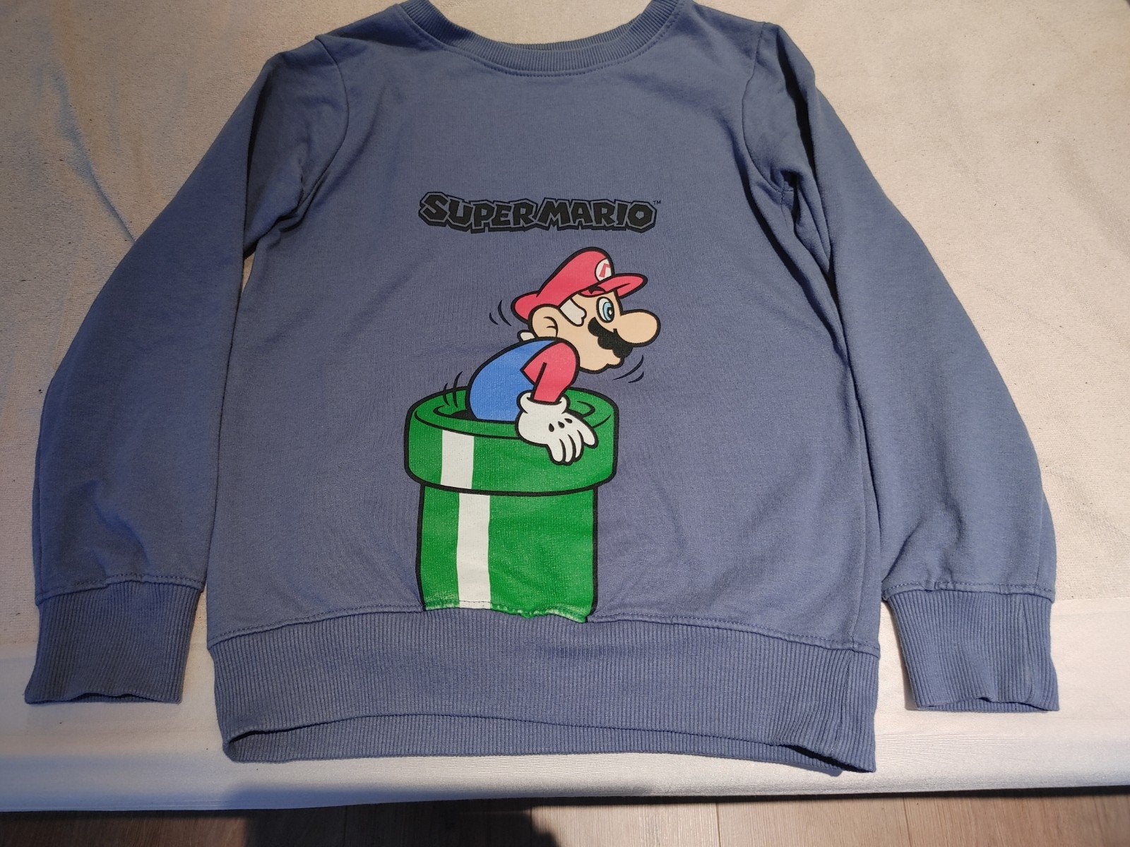Super Mario trui voor kinderen - Blauw 134/140, Ophalen, Gebruikt, Super Mario, Jongen