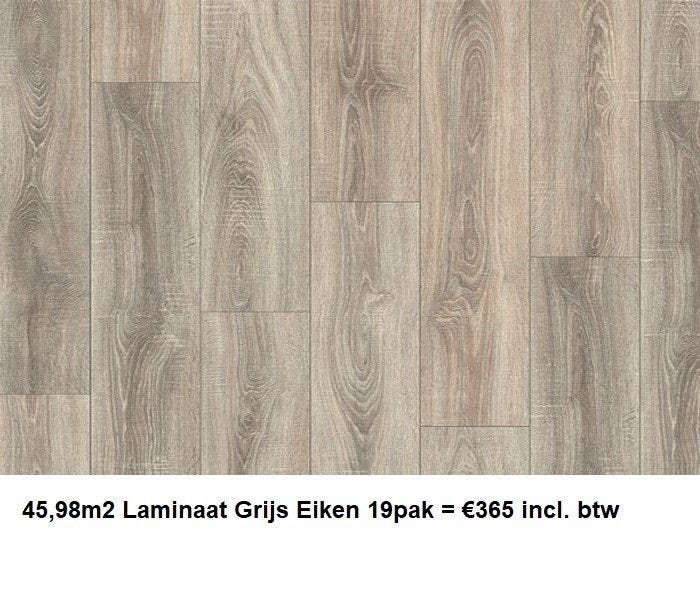45,98m2 Laminaat Grijs Eiken 19pak = €365
