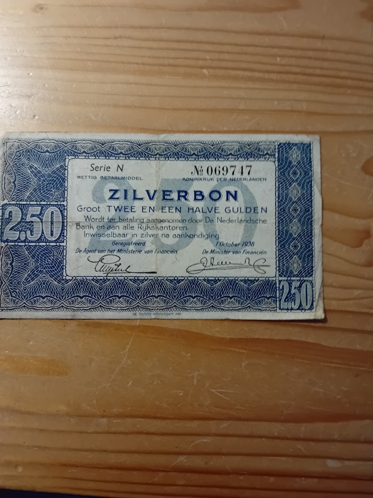 Zilverbon 2,5 gulden, 1938, Postzegels en Munten, Ophalen of Verzenden