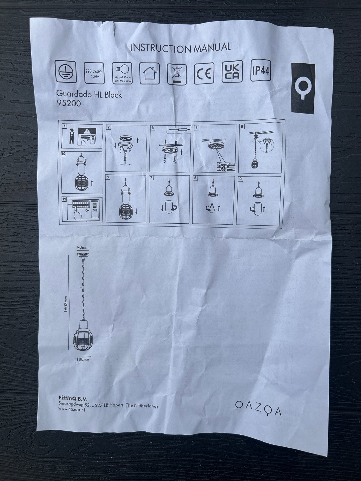 2x Nieuwe QAZQA Guardado HL Black 95200 – Buitenlam, Ophalen, Nieuw, Metaal, E27 (groot)