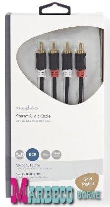 Stereo audiokabel, RCA male - RCA male, 10 m, 24K Verguld, 10 meter of meer, Nedis, Nieuw, Info@marbeco.nl