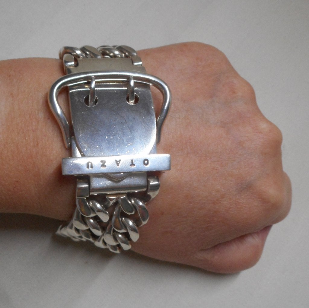 Zilveren zware Otazu riem armband met gesp nr.387, Verzenden, Zo goed als nieuw, Zilver, Zilver
