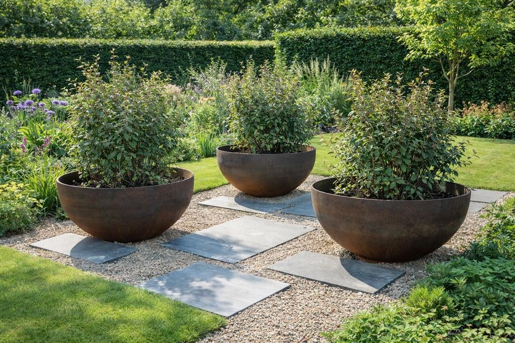 Super mooie grote bloempotten cortenstaal rond 100x51, Tuin en Terras, Bloempotten, Ophalen, 40 cm of meer, Rond, Nieuw