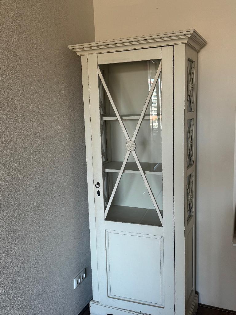 Antieke Servieskast / Vitrinekast, Ophalen, Glas, 200 cm of meer, 50 tot 100 cm