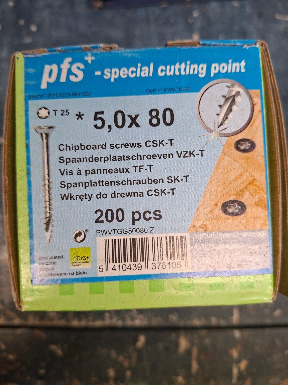 PFS+ Spaanplaatschroeven VZK-T 5.0x80 - 200 stuks, Doe-het-zelf en Verbouw, Ophalen of Verzenden, Nieuw, 50 tot 100 mm, Schroeven