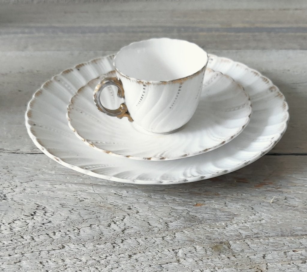 Antieke pordeleine ontbijt set Sarreguemines Minton  1875, Ophalen of Verzenden