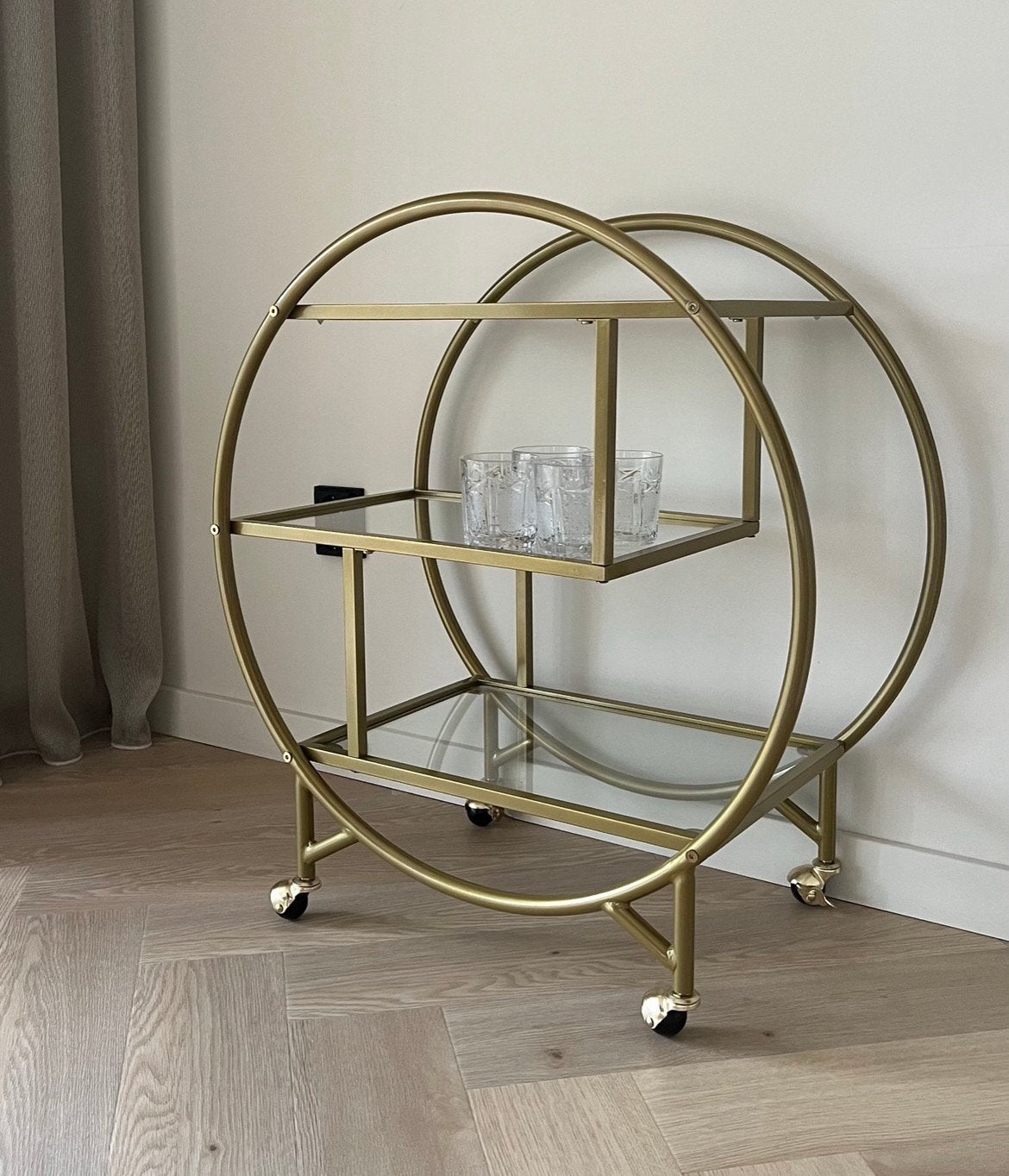 Bar cart - drank trolley - mini bar, Ophalen, 50 tot 100 cm, Glas, Zo goed als nieuw