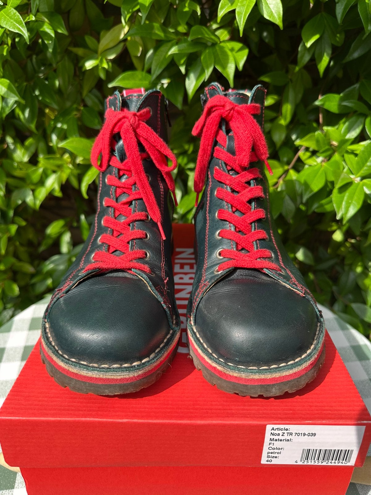 Grünbein boots maat 40 petrol/rood, Blauw, Lage of Enkellaarzen, Ophalen of Verzenden, Zo goed als nieuw