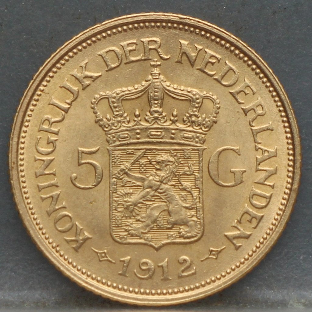 5 gulden 1912 - gouden vijfje 1912 Wilhelmina, Postzegels en Munten, 5 gulden, Koningin Wilhelmina, Losse munt, Goud