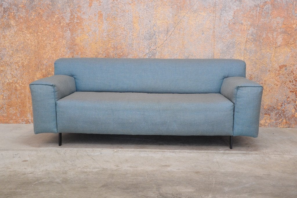 ZGANieuw blauwe stoffen Rolf Benz Grata design bank, Tweepersoons, 75 tot 100 cm, Zo goed als nieuw, Rechte bank