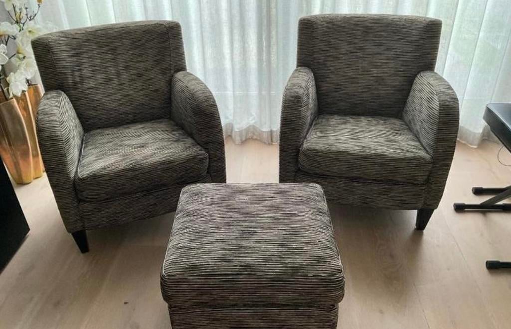Fauteuils met hocker van Bench model Momo, Huis en Inrichting, Fauteuils, Ophalen, 75 tot 100 cm, Stof, 50 tot 75 cm