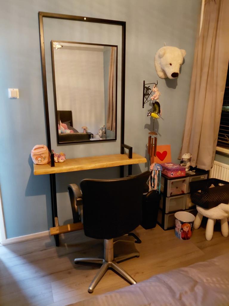 Mooie kaptafel hout met metaal en spiegel, Ophalen, 50 tot 100 cm, Zo goed als nieuw, 150 tot 200 cm