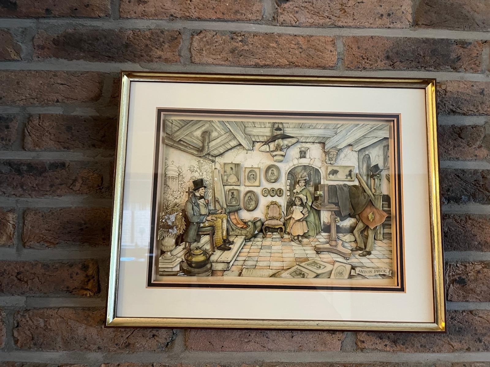 Anton Pieck Prent 'De Fotograaf' - Ingelijst, Ophalen of Verzenden, Klassiek, Print, Overige onderwerpen