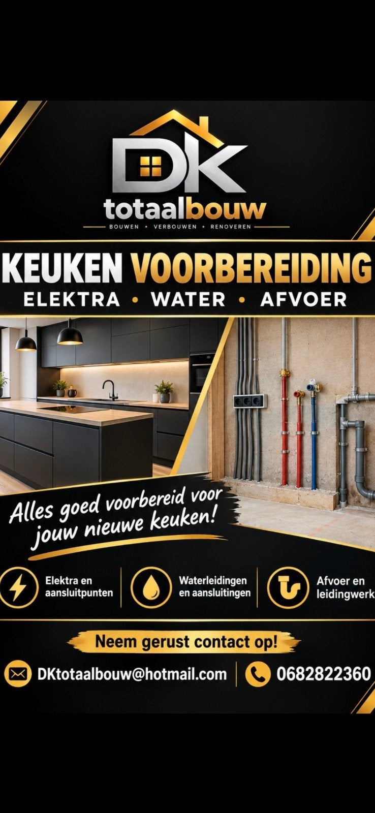 keuken voorbereiding Elektra water afvoer, Ophalen of Verzenden