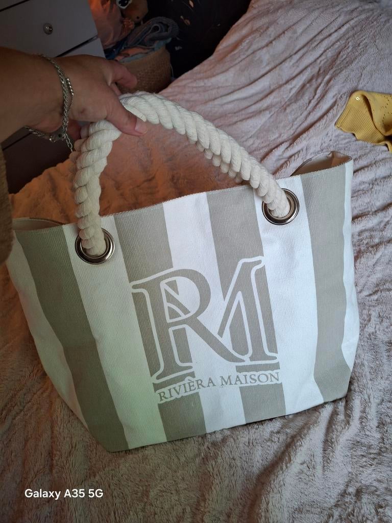 Riviera Maison Shopper Tas - Beige/Wit Gestreepte Strandtas, Ophalen of Verzenden, Zo goed als nieuw, Beige, Shopper