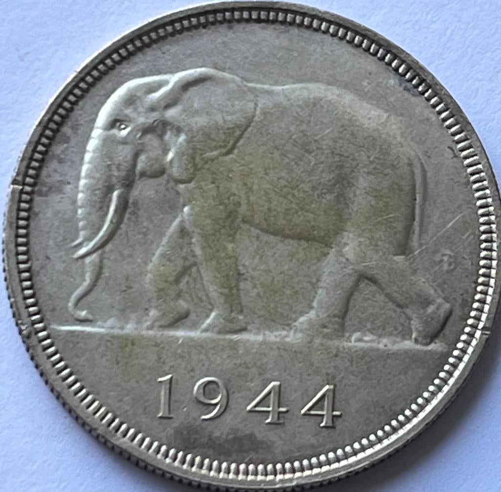 Belgisch-Kongo hele mooie 50 franc 1944, Ophalen of Verzenden, Overige landen, Losse munt, Zilver