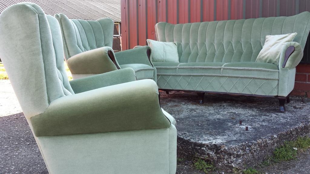 Retro vintage bank met fauteuis, Ophalen