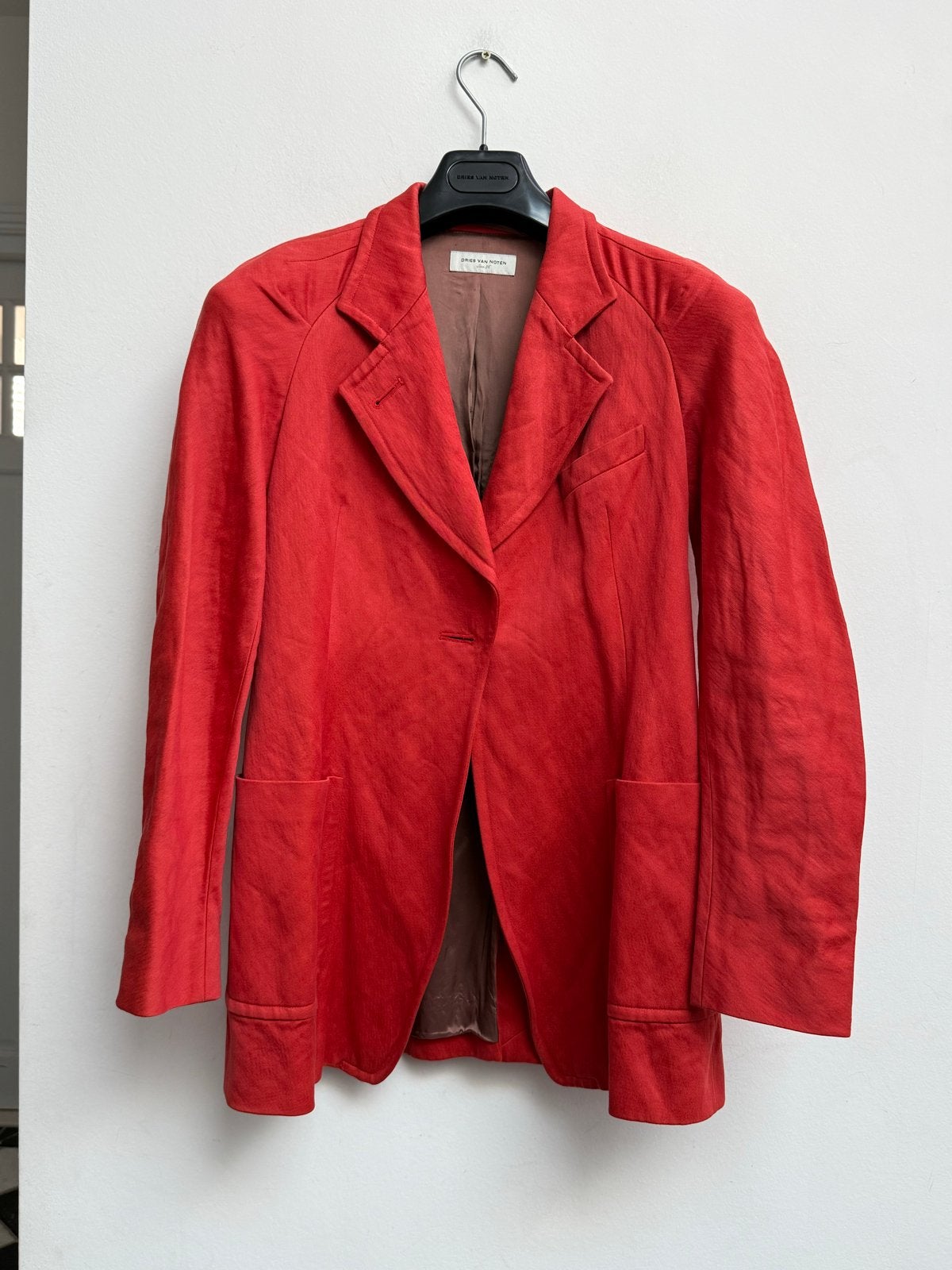 Dries Van Noten Katoenen Koraalrode Blazer Maat 36, Ophalen of Verzenden, Zo goed als nieuw, Jasje, Maat 36 (S)
