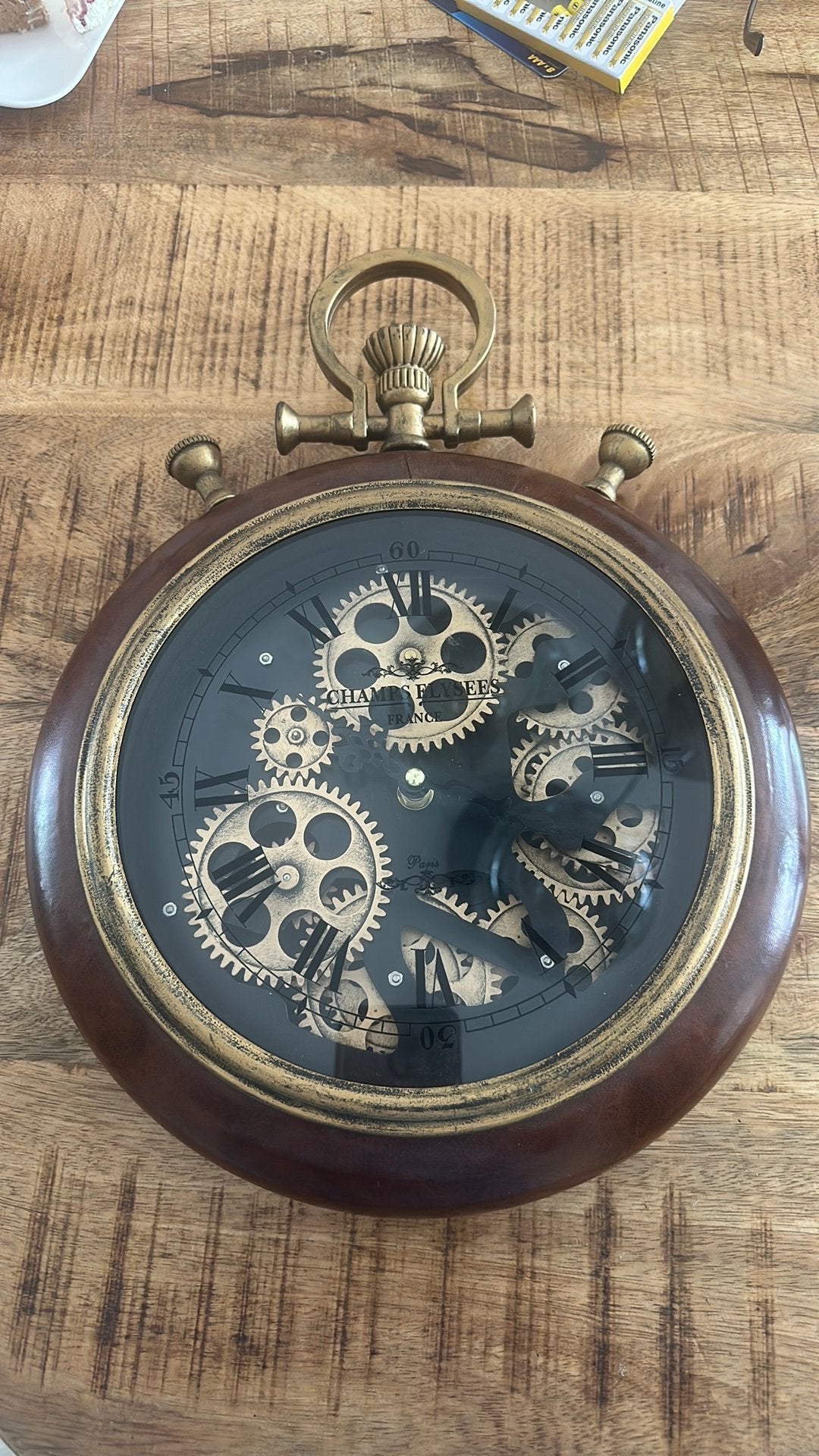 Nieuw! Industriële klok met draaiende tandwielen 30cm, Ophalen of Verzenden, Nieuw, Wandklok
