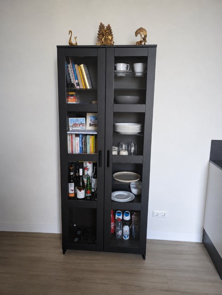 BRIMNES Display cabinet, black, 80x190 cm, Ophalen, Met deur(en), Overige materialen, 50 tot 100 cm