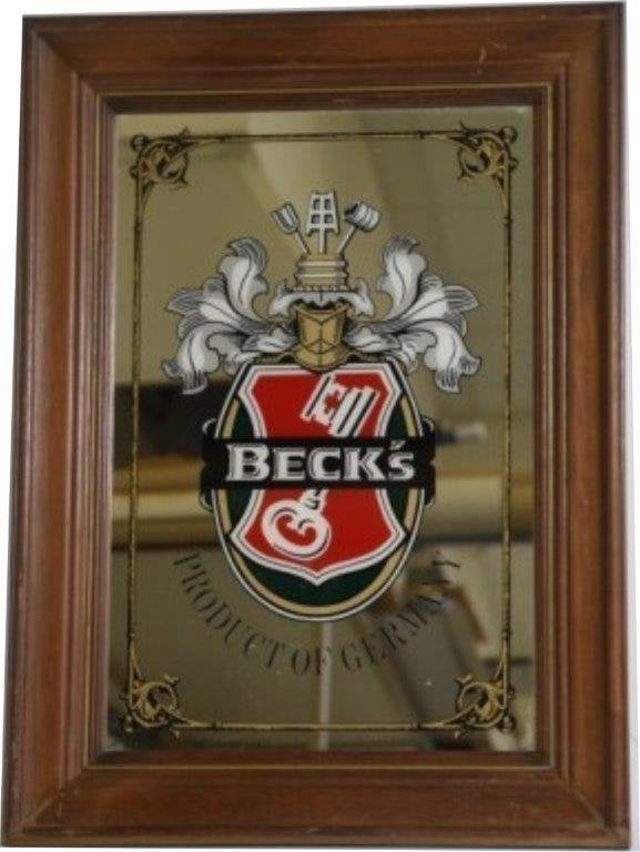 Vintage Beck's Bier Reclame Spiegel - Product of Germany, Verzamelen, Ophalen of Verzenden, Gebruikt, Reclamebord, Plaat of Schild