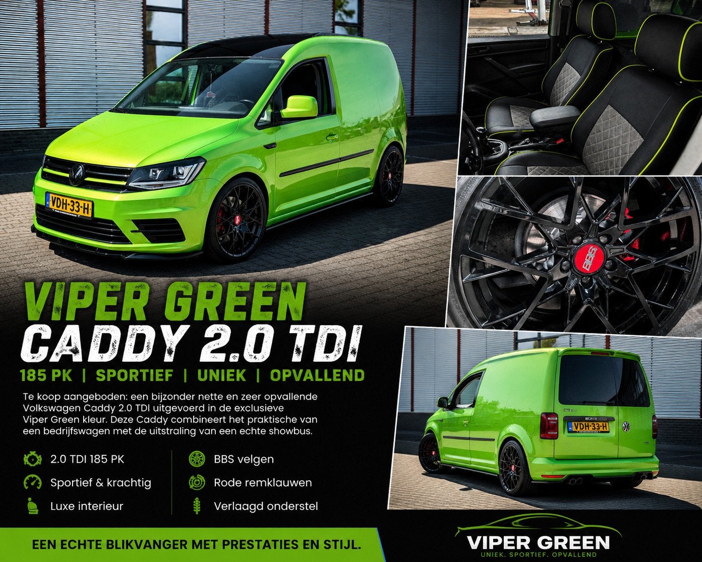 Volkswagen Caddy 2.0 TDI UNIEKE caddy viper green 185pk leer, Auto's, Voorwielaandrijving, Gebruikt, 4 cilinders, Volkswagen