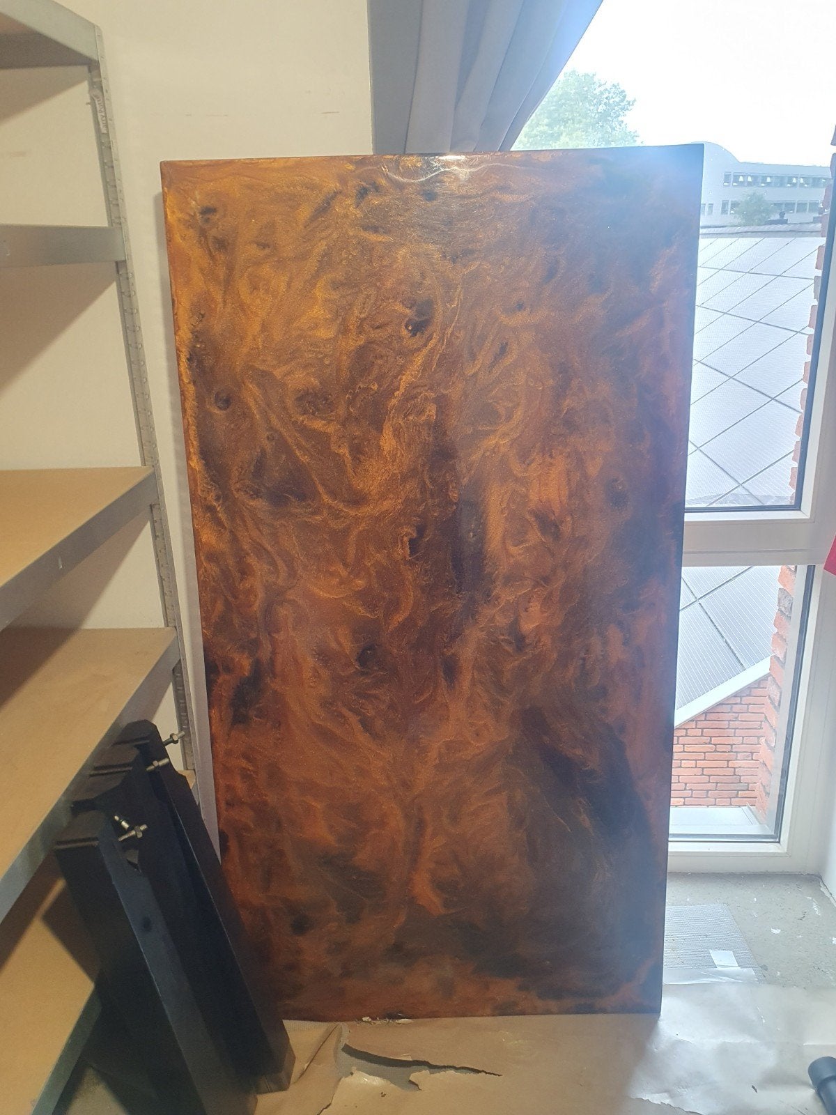 tafel 160x85x72 epoxy copper flame, Nieuw, 150 tot 200 cm, Vier personen, Rechthoekig