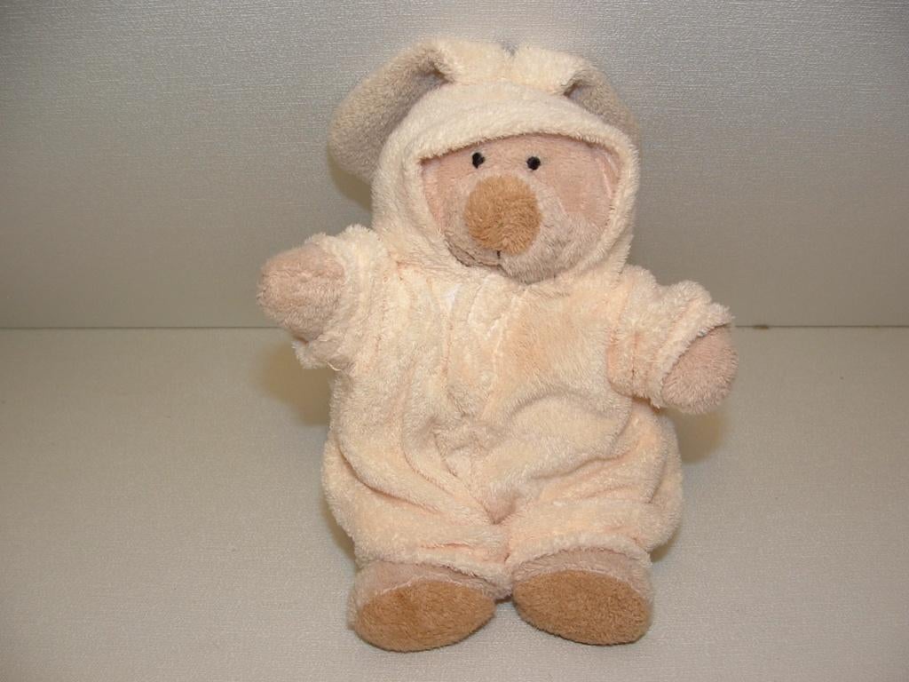 NICOTOY BEER MET KONIJNENPAK VELOURS BEIGE MET WIT, Ophalen of Verzenden, Nieuw, Overige typen
