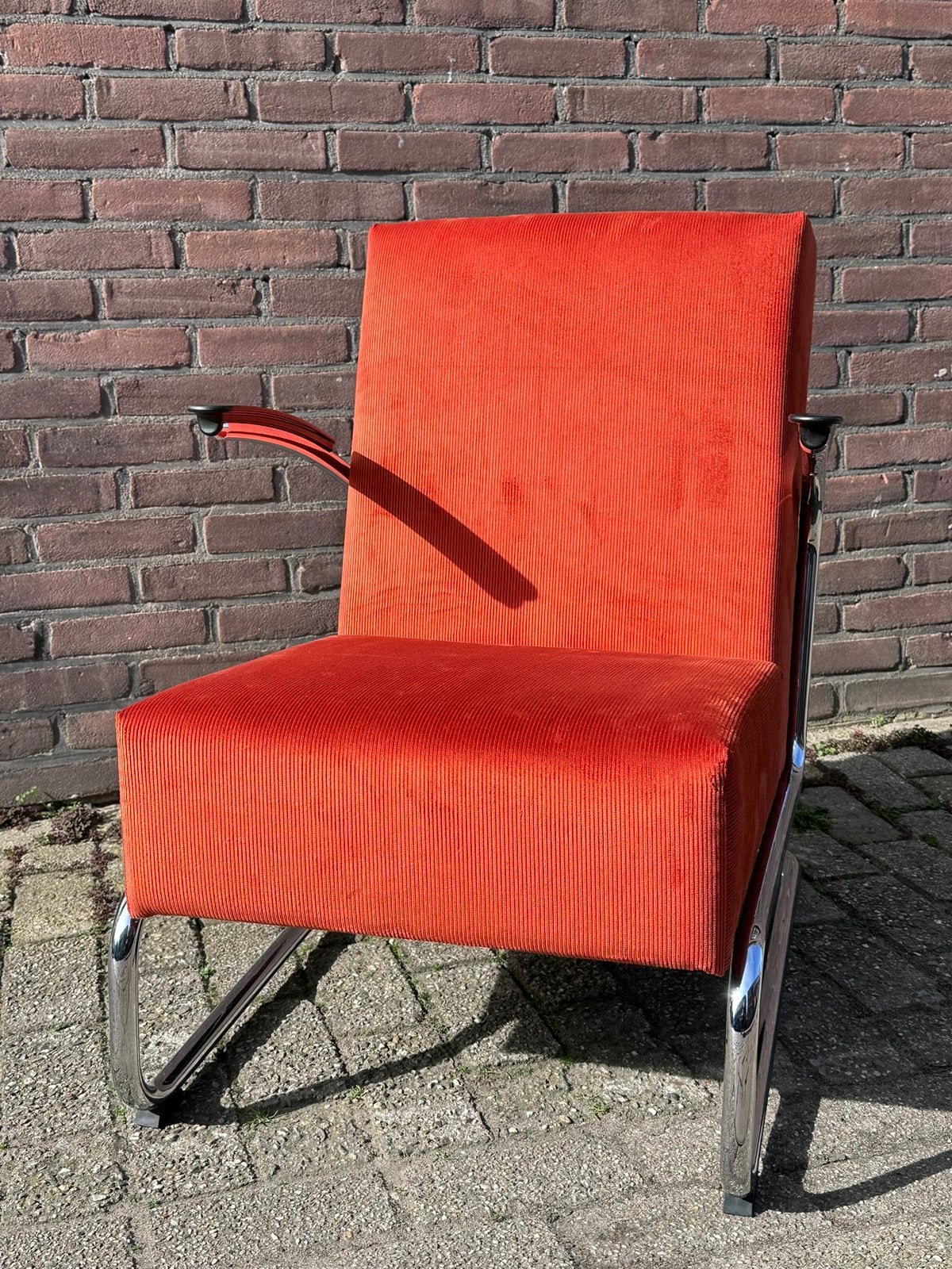 Gispen 405 / Terra/Brick manchester ribstof, Ophalen, Zo goed als nieuw, Leer, 50 tot 75 cm