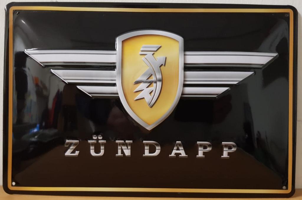 Zundapp logo zwart geel relief reclamebord van metaal deco, Info@deconoord.nl, Deco Noord, Nieuw, Ophalen of Verzenden