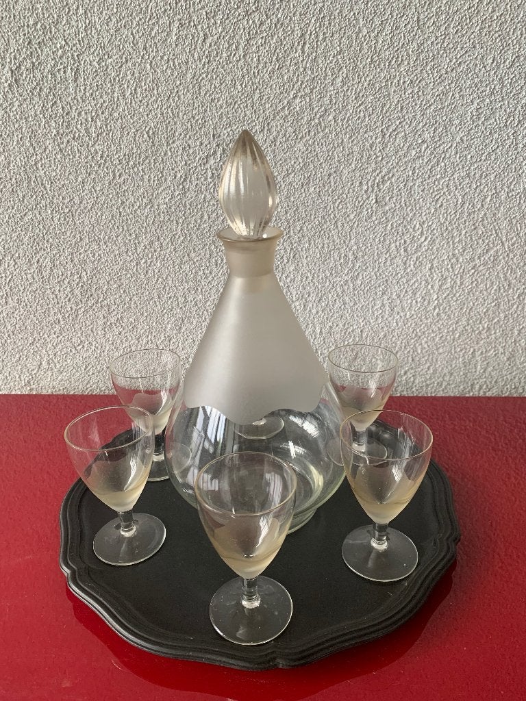 Antieke karaf, glas, kristal, bakeliet, oud glaswerk, Ophalen