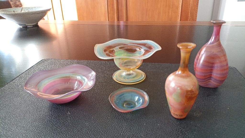 Set van 5 stuks Leerdam Facet glaswerk midden vorige eeuw, Antiek en Kunst, Ophalen of Verzenden