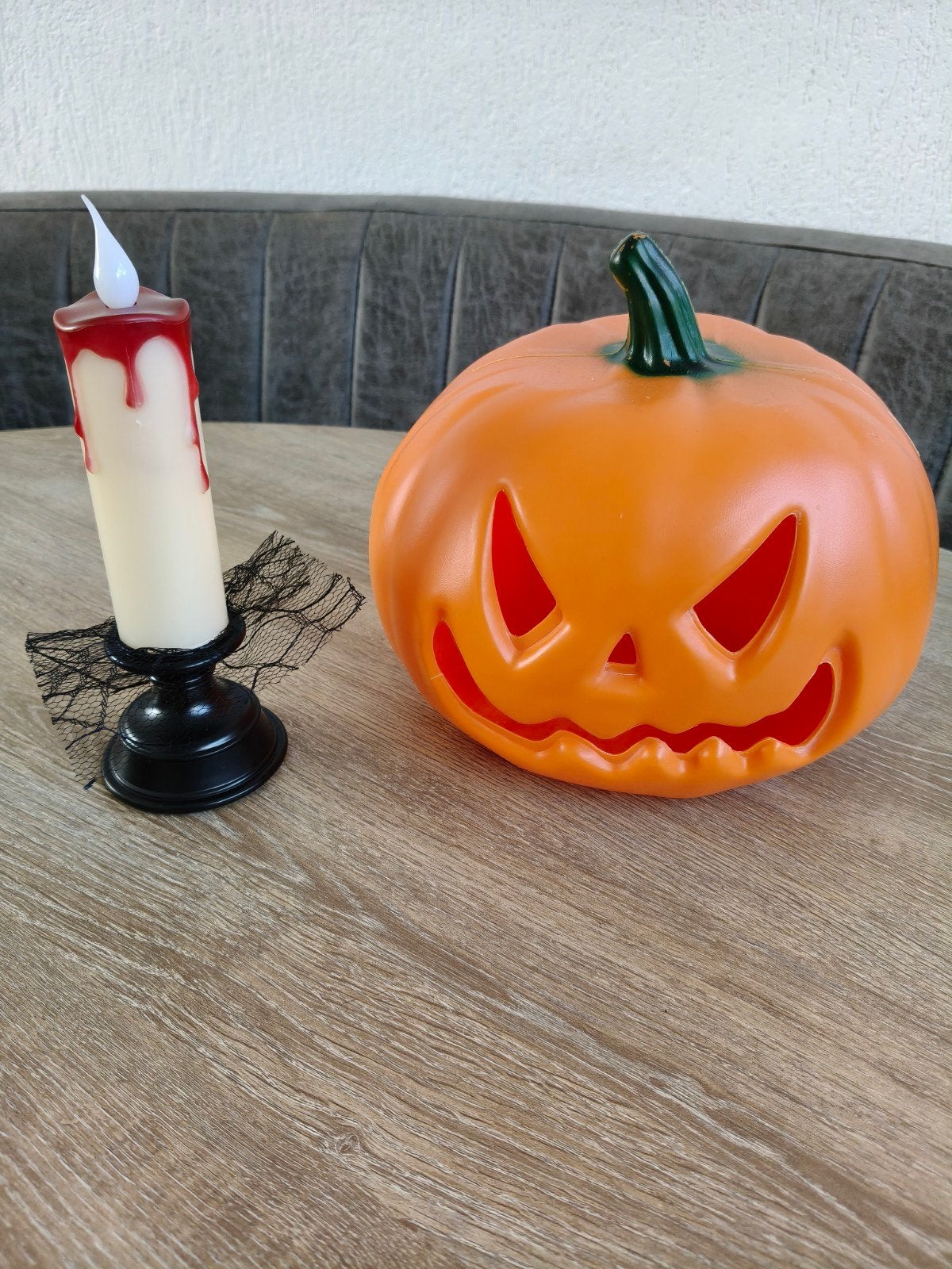 Pompoen en kaars met licht, Ophalen of Verzenden, Versiering