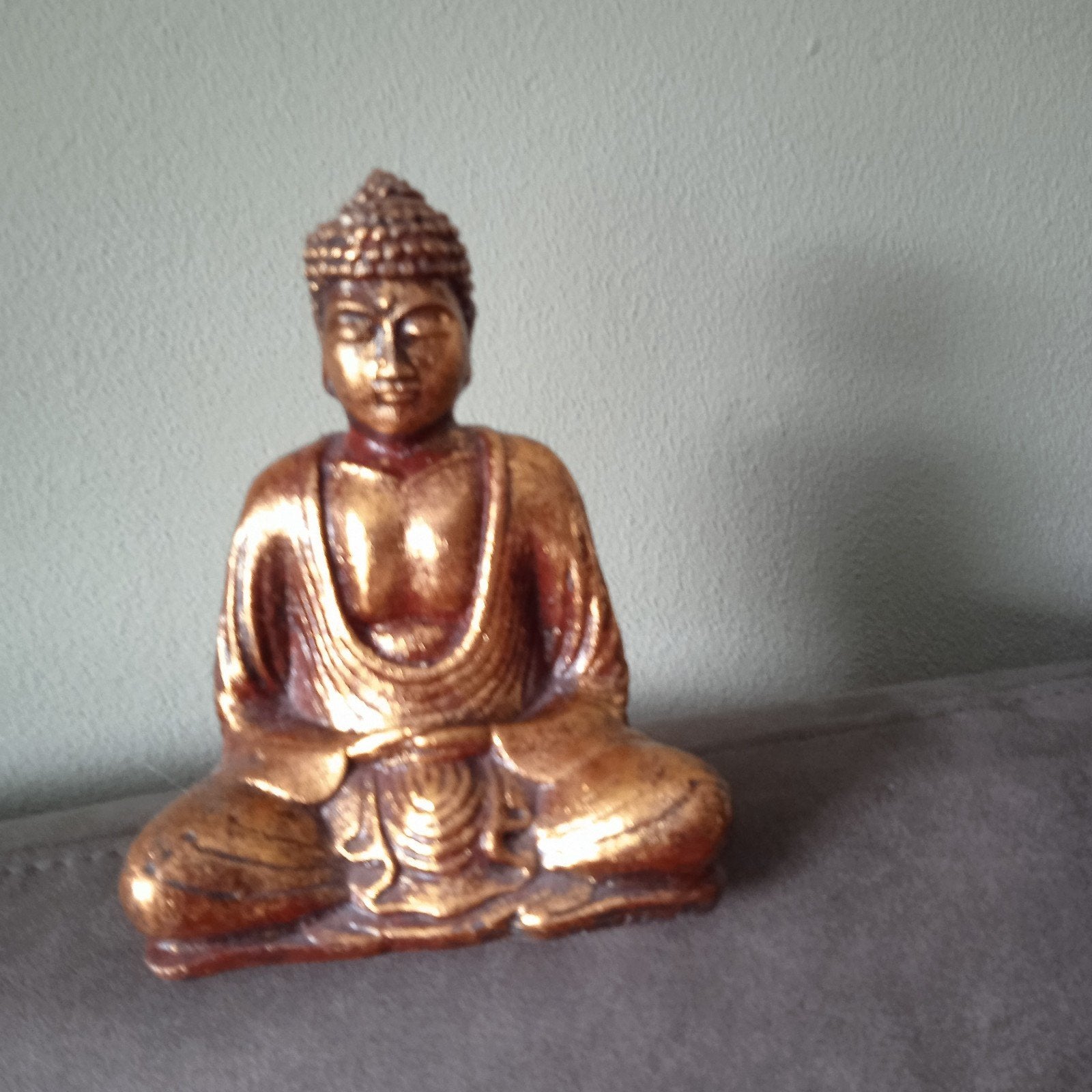 Boeddha beeldje, goudkleurig, 10 cm hoog, 16 cm, Ophalen of Verzenden, Zo goed als nieuw, Goud