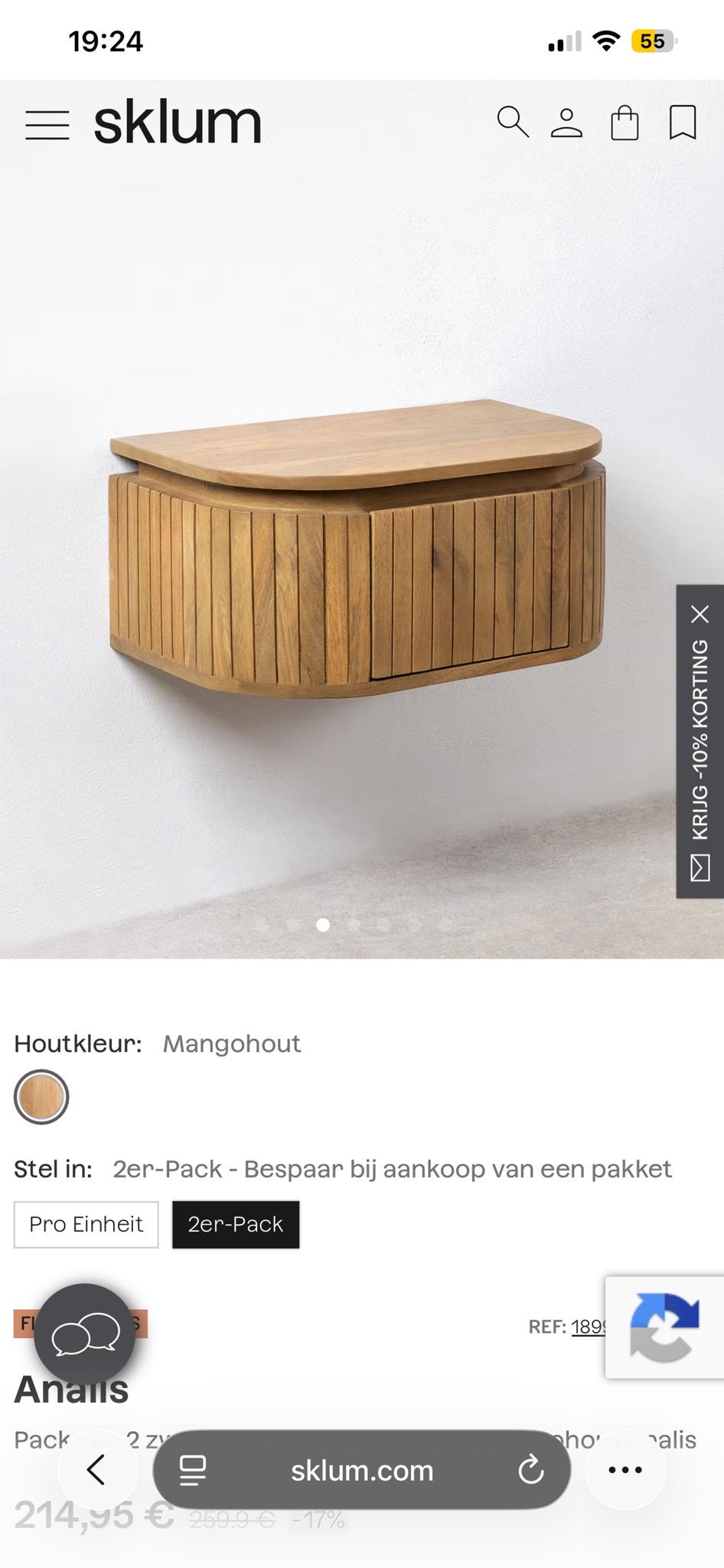 Wandkastje Anails van mangohout (Sklum), Ophalen of Verzenden, Zo goed als nieuw