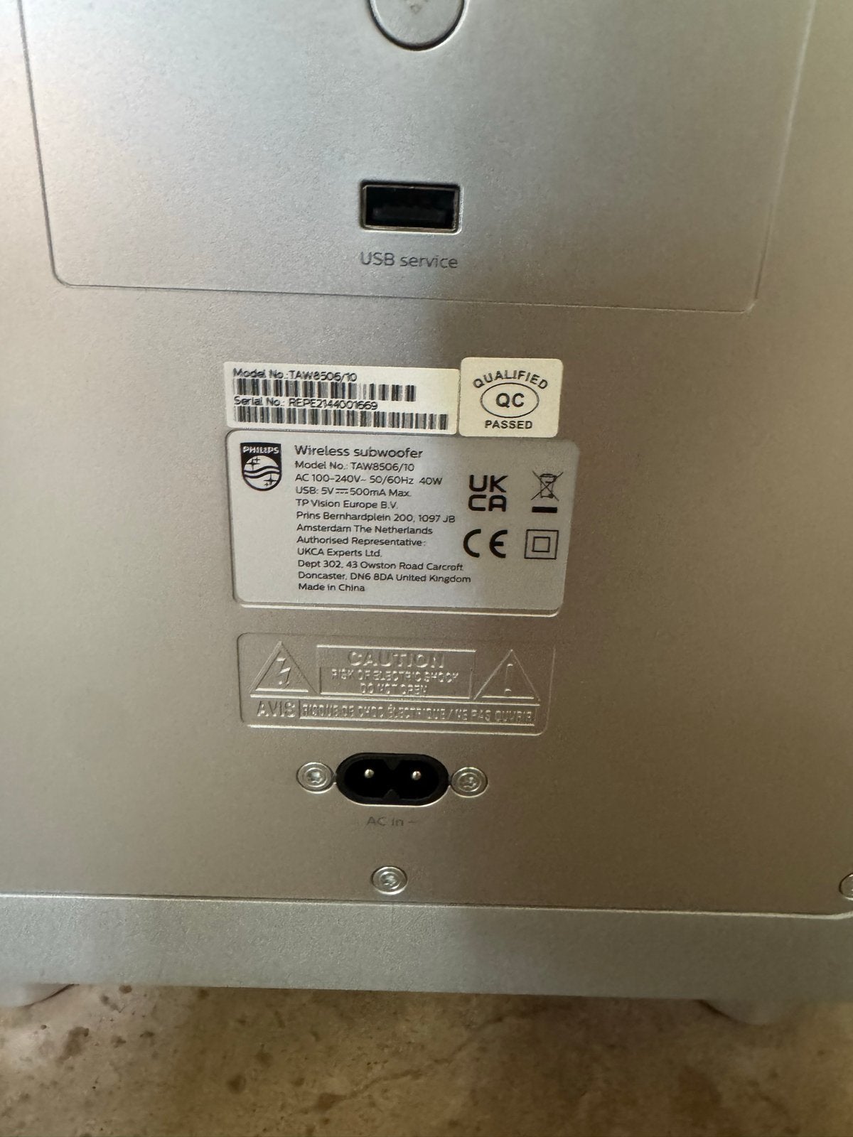 Philips draadloze subwoofer TAW8506/10 - Diepe Bas, Audio, Tv en Foto, Luidsprekers, Ophalen, Philips, Subwoofer, Zo goed als nieuw