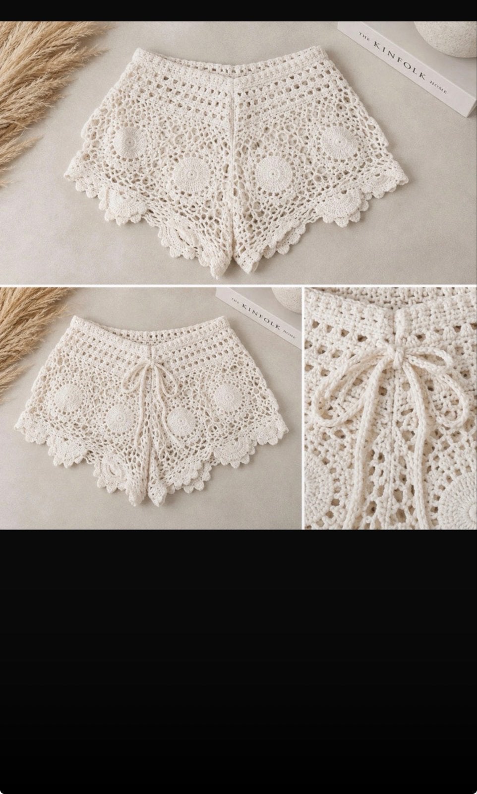 Gehaakte shorts met trekkoord en bloemmotief, Kort, Beige, Ophalen of Verzenden, Maat 36 (S)