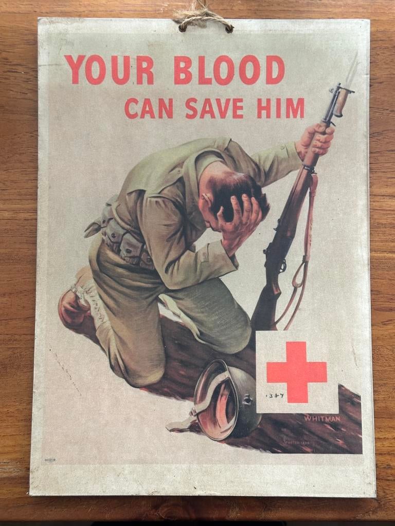 Affiche WW2 US your blood can save him - reproductie Garand, Verzamelen, Ophalen, Landmacht, Amerika, Foto of Poster