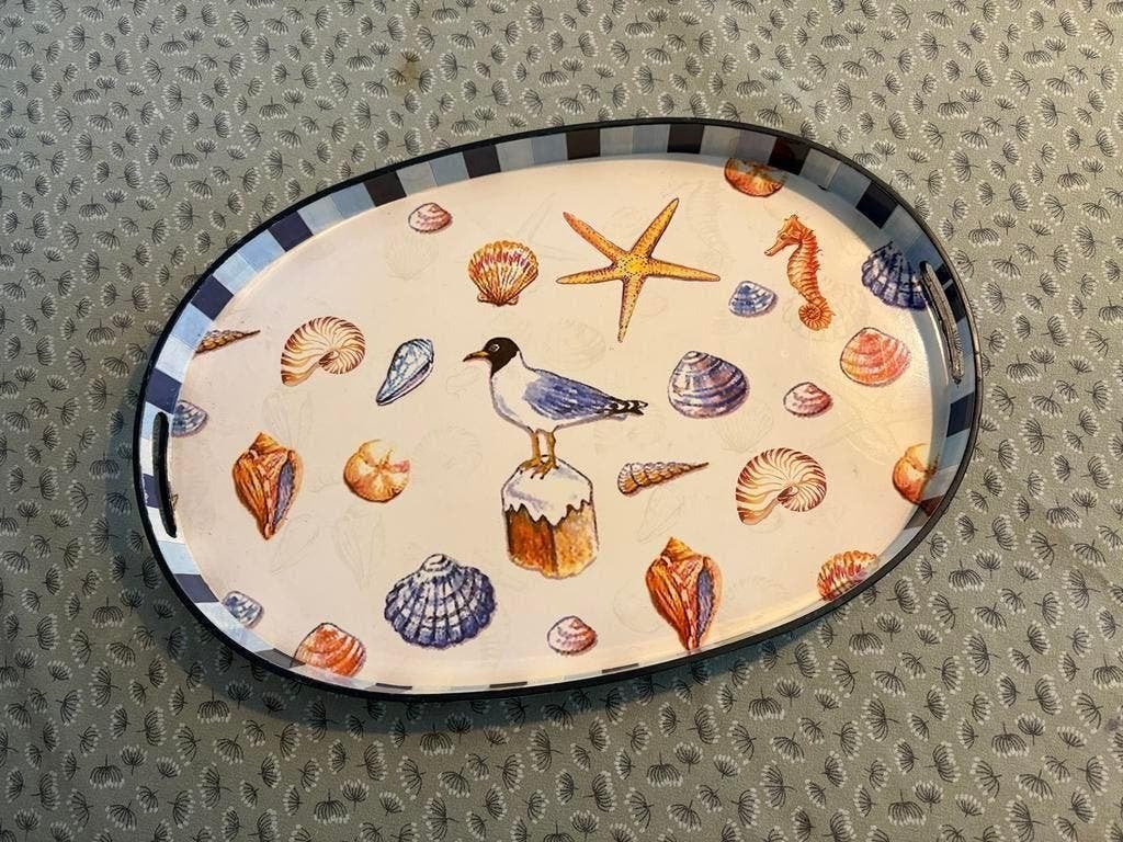 Decoratief dienblad met maritiem thema, Verzenden, Zo goed als nieuw, Ovaal, Overige materialen