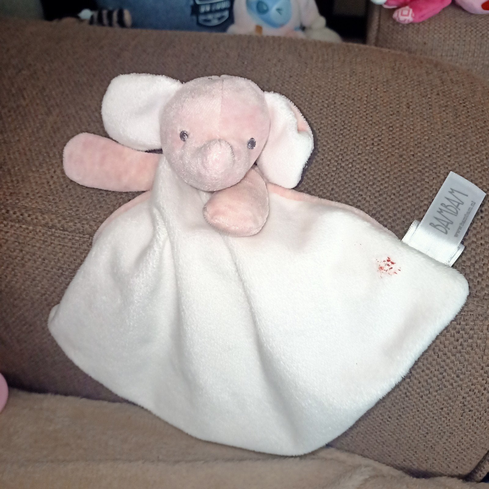 Bambam babies, roze witte kroeldoek olifant., Kinderen en Baby's, Gebruikt, Overige merken, Overige karakters, Ophalen of Verzenden