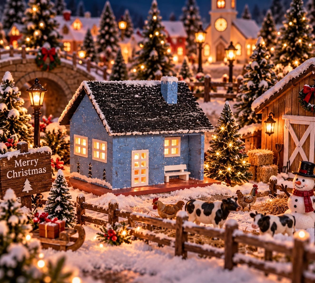 Prachtig Handgeschilderd Houten Kersthuisje / Kerstdorp (, Ophalen of Verzenden, Nieuw