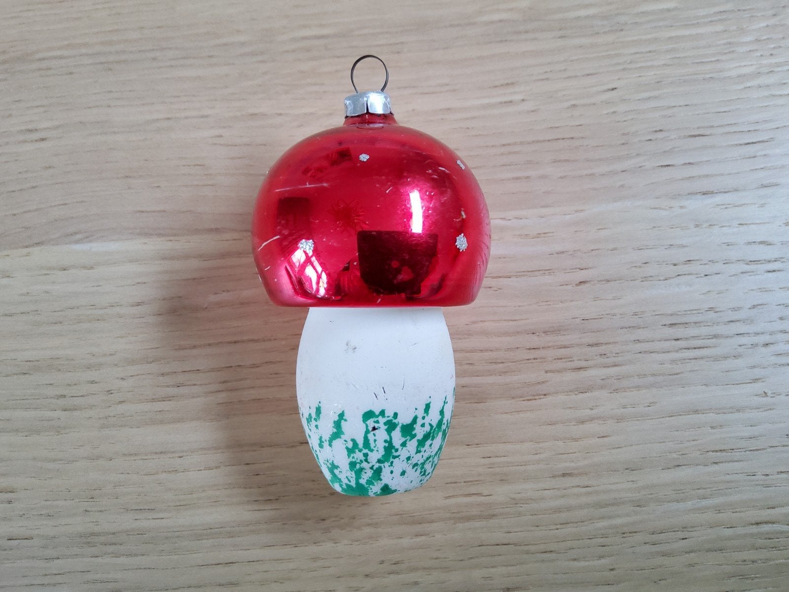 Oude retro gekleurde glazen kerstbal paddenstoel kersthanger, Diversen, Ophalen of Verzenden