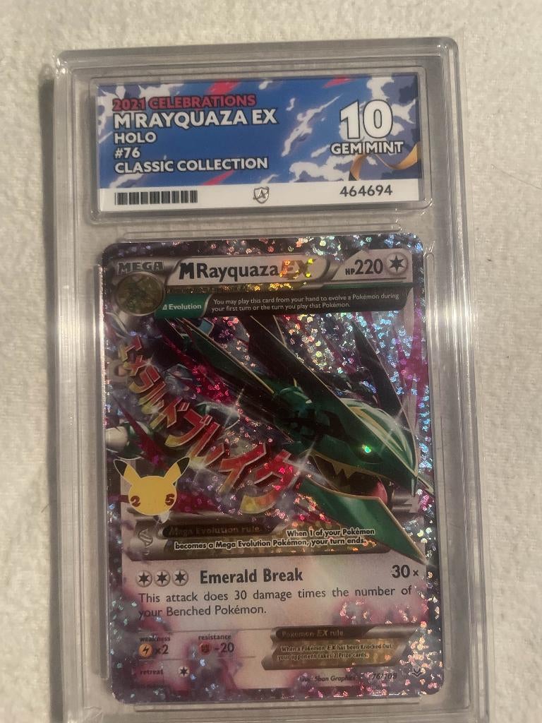 ACE 10 M Rayquaza EX Celebrations Pokémon, Ophalen of Verzenden, Zo goed als nieuw, Losse kaart