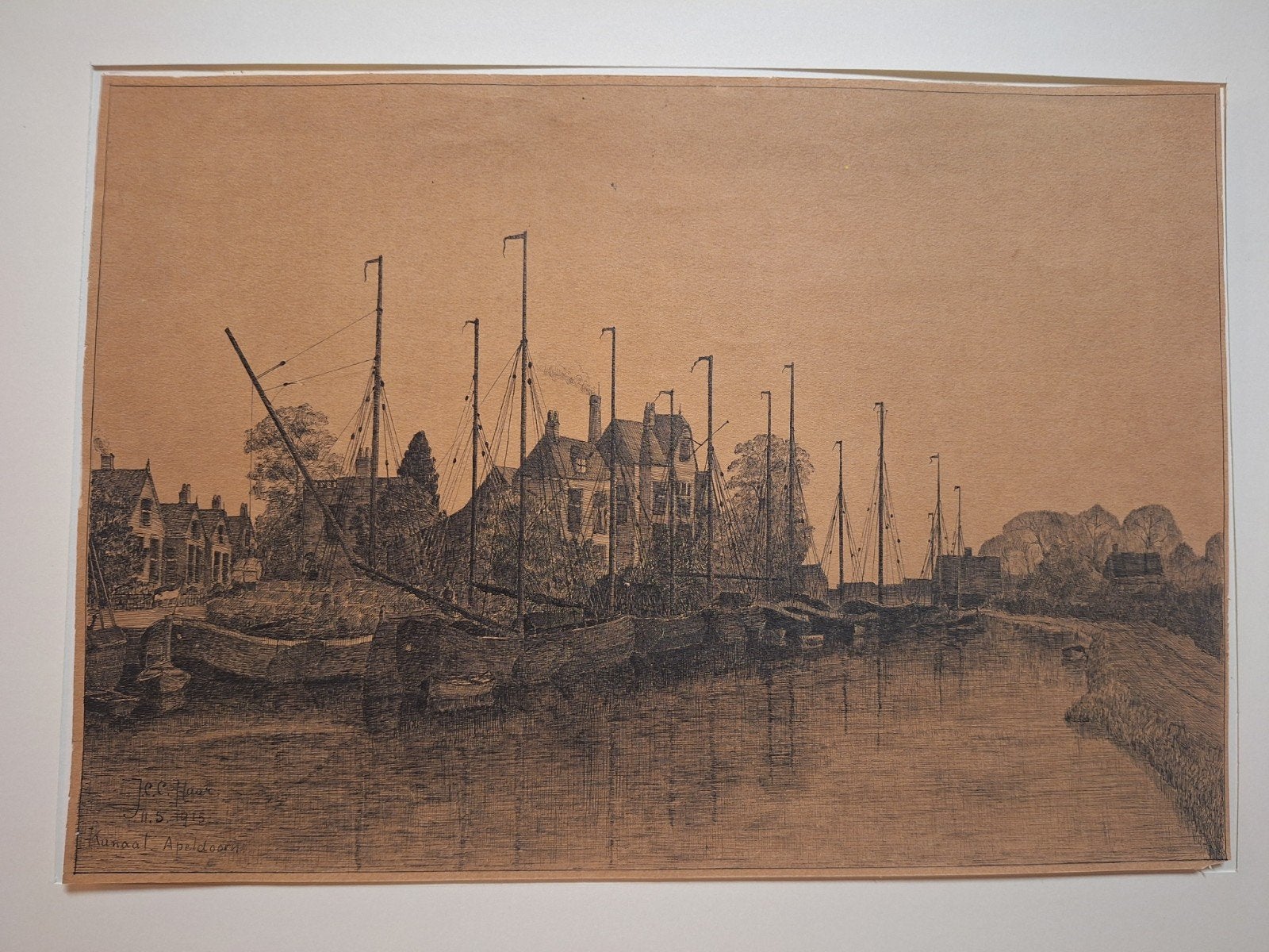 Ets Haven Apeldoorn van J.J.C. Haar (1915), Antiek en Kunst, Ets, Stadsgezicht, Ophalen of Verzenden, Origineel