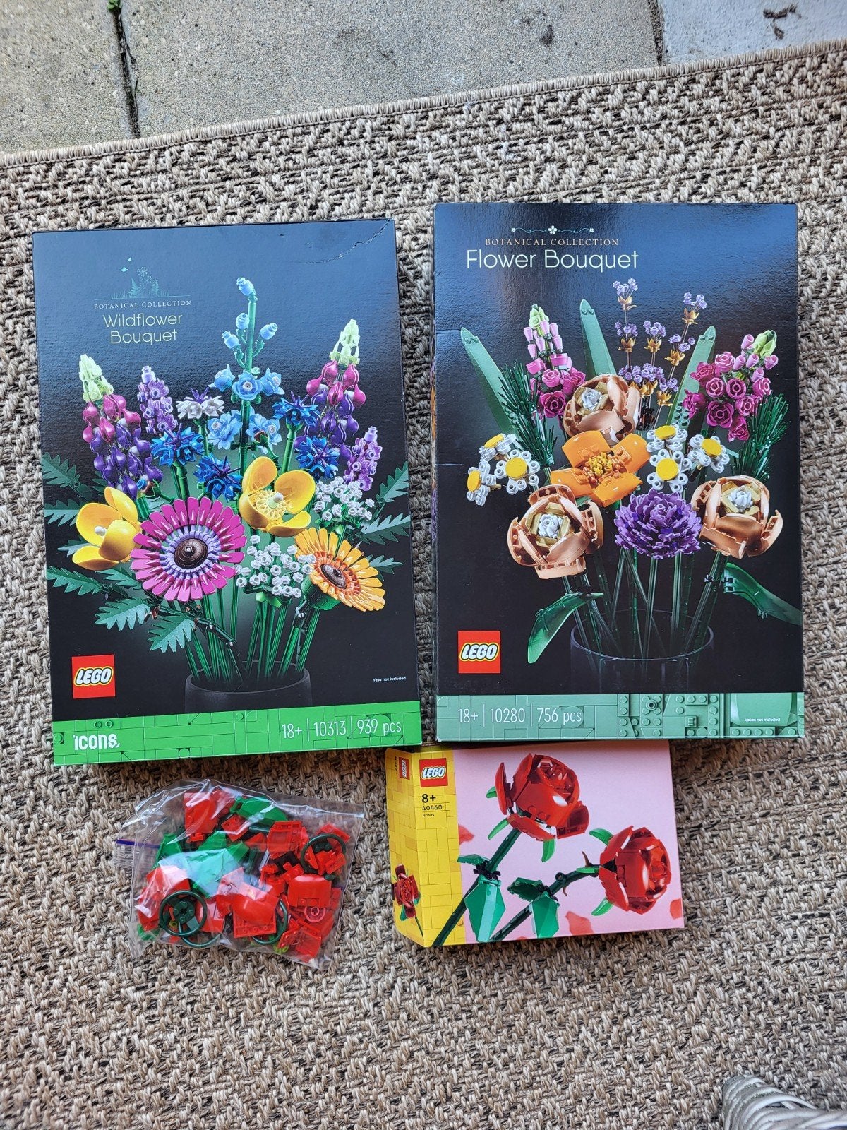 LEGO Wildflower 10313, Flower Bouquet 10280 & 2x Roze 40460, Ophalen of Verzenden, Gebruikt